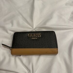 GUESS Black Logo Continental Wallet with Tan Trim